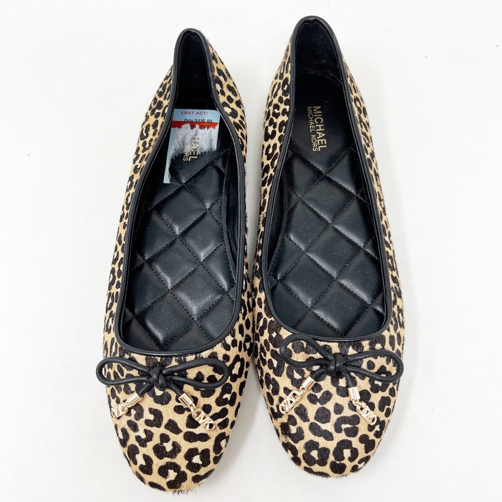 Michael Kors Womens Shoes Size 7.5 Flats Ballerina Leather fur Black Beige NEW